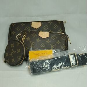 3 Piece Brown Crossbody Bag Set With Strap